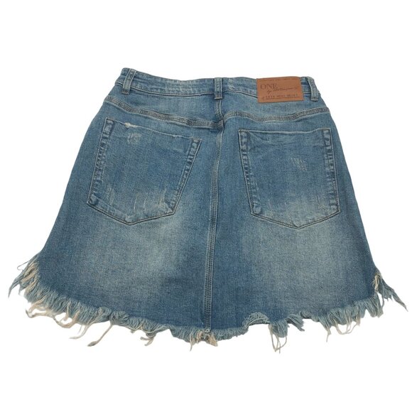 One Teaspoon Womens High Waist Distressed Denim Mini Skirt Size 27 - Picture 2 of 4